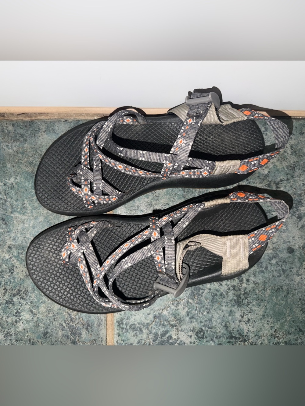 Chaco Women's Gray Strappy Sandals with Orange Accents - Picture 2 of 4